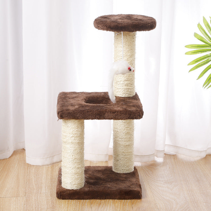 Kompakter Kratzbaum mit Spielmaus und Liegefläche für Katzen