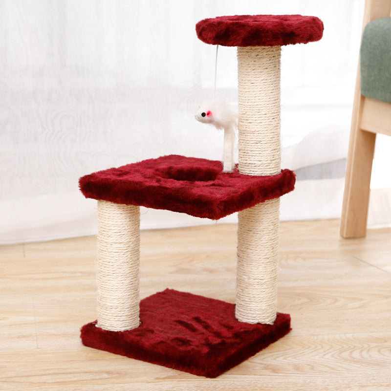 Kompakter Kratzbaum mit Spielmaus und Liegefläche für Katzen