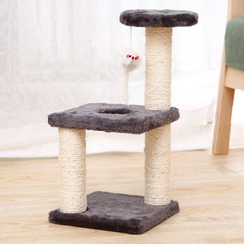Kompakter Kratzbaum mit Spielmaus und Liegefläche für Katzen