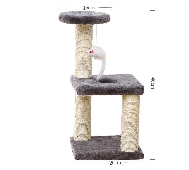Kompakter Kratzbaum mit Spielmaus und Liegefläche für Katzen