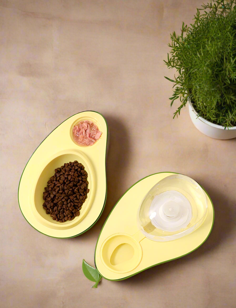 Avocado Haustiernapf Set: 2 in 1 Futternapf und Anti-schling Napf & automatischer Wasserspender für Haustiere