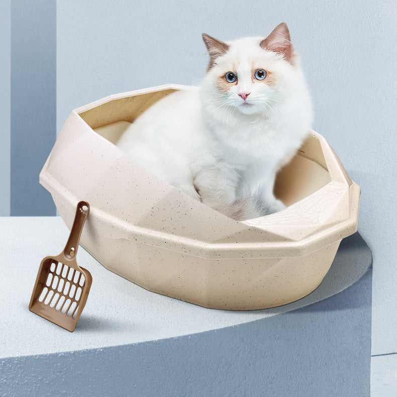 Halbgeschlossene Katzentoilette mit Spritzschutz im Diamant-Design