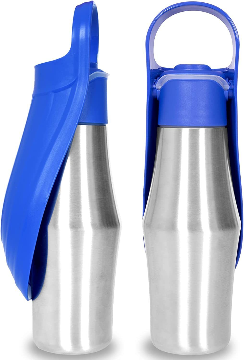 Tragbare Trinkflasche aus Edelstahl mit aufklappbarem Napf für Hunde