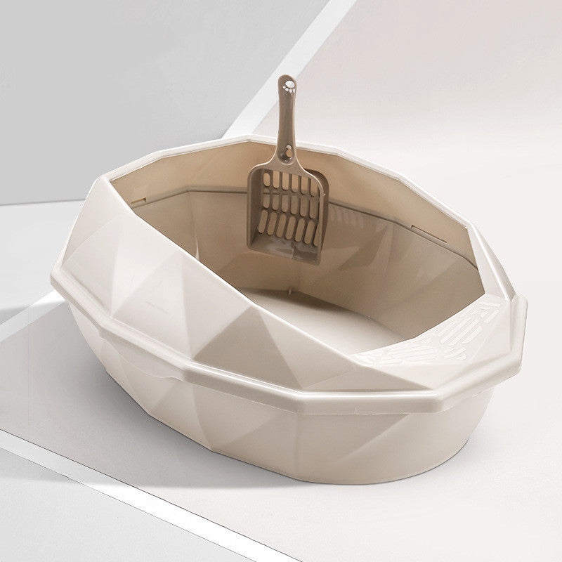 Halbgeschlossene Katzentoilette mit Spritzschutz im Diamant-Design