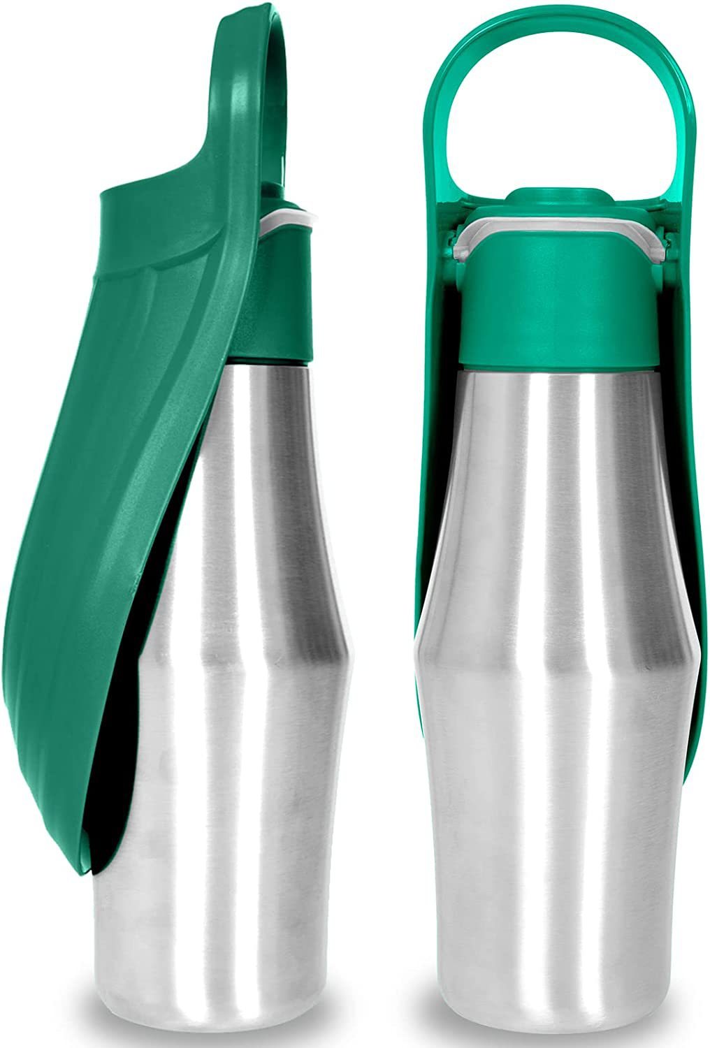 Tragbare Trinkflasche aus Edelstahl mit aufklappbarem Napf für Hunde